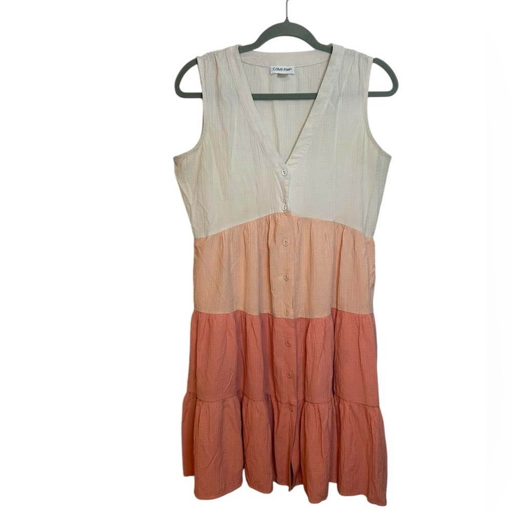 Calvin Klein Colorblock Button Front Ruffle Dress - image 1